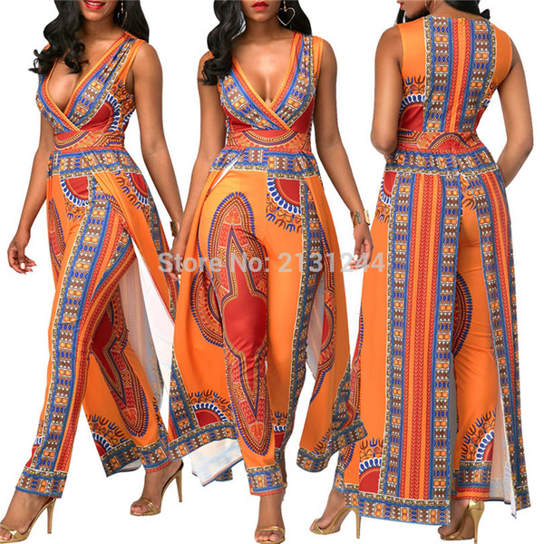 African Dresses for Women's Explosion Models 2019 Autumn Positioning Printing Orange Ethnic Pants