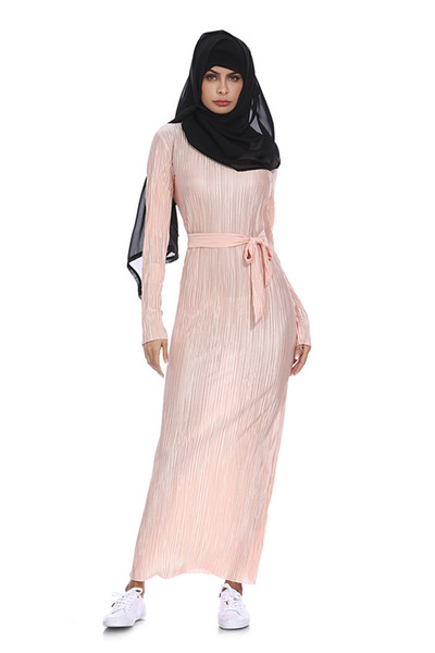 Muslim Wrinkled Pencil Skirt Pliss Maxi Dress Trumpet Sleeve Abaya Long Robes Tunic Middle East Ramadan Arab Islamic Clothing