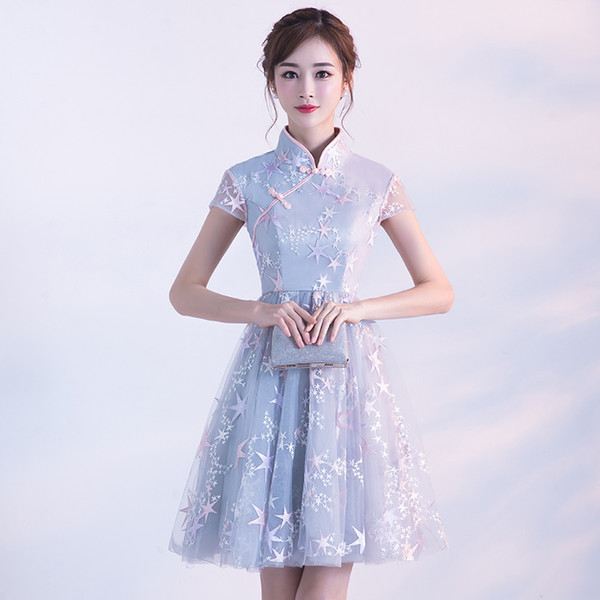 2018 summer traditional chinese dress vestido women's satin long cheongsam qipao flower chinese traditional embroidery dress