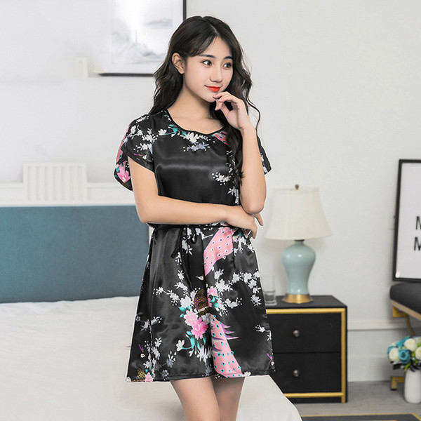 Round Neck Woman Sexy Costumes Satin Peacock Japanese Yukata Pajamas Dress Wedding Nightgown Party Oriental Asain Kimono Robe