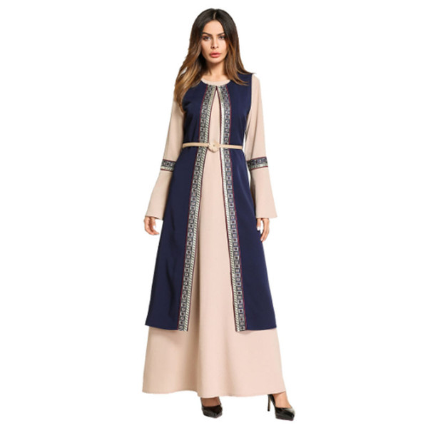 Royal Blue Pink Long Dress For Saudi Or Bangladeshi Girls With Waistband Girdle,Double Layer Muslim Kaftan Women Garment Heporen