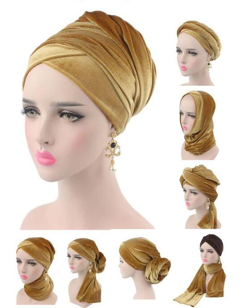 NEW Luxury pleated velvet magic Turban hijab Head Wrap Extra Long tube indian Headwrap Scarf Tie