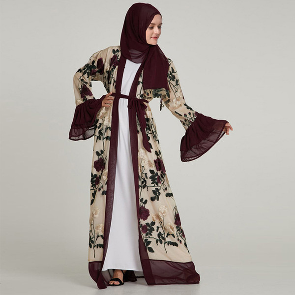 2019 Design Elegant Muslim Robe Women Dubai kaftan Casual Abaya Chifffon Embroidery Floral Arabic turkey Islam Prayer dresses