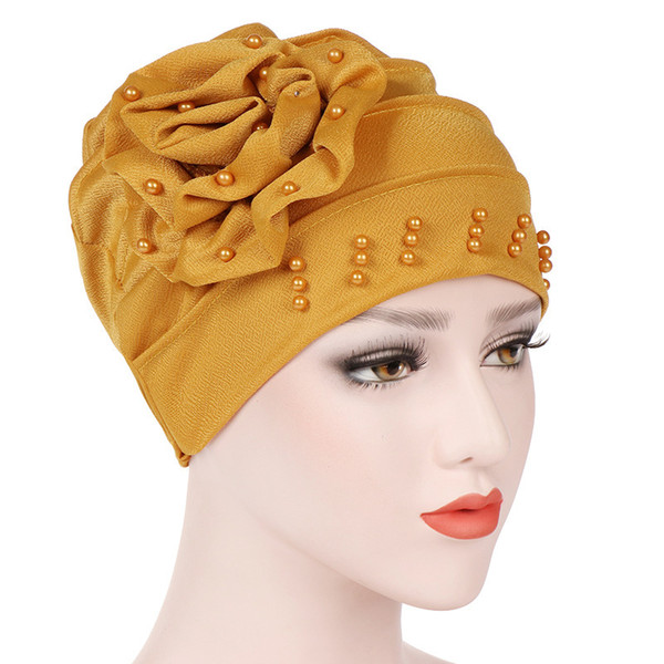 Women Fashion Beading Muslim Inner Hijabs Flower Stretch Cotton Cap Hijab Islamic Hat Head Headscarf indian Turban Solid Color