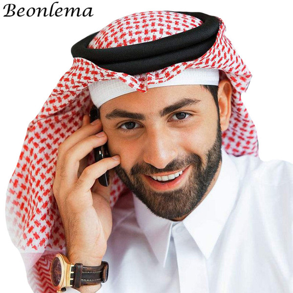 Beonlema Arabic Hat Arab Turban Islam Cap Plaid Fashion Headscarf Muslim Headdress Men Hijab Musulman Traditional Cotton Bonnect