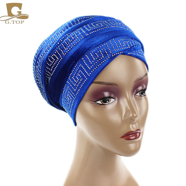 New elegant diamante Velvet Turban Long Head Wraps women luxury Hijab HeadScarf Rhinestone Head wrap Hair Accessories