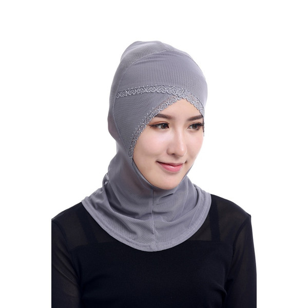 Lace With Diamond Adjustable Flexible Muslim Arabia Middle East Headband Cap Arabian Front Scarf Solid Color Hijab New