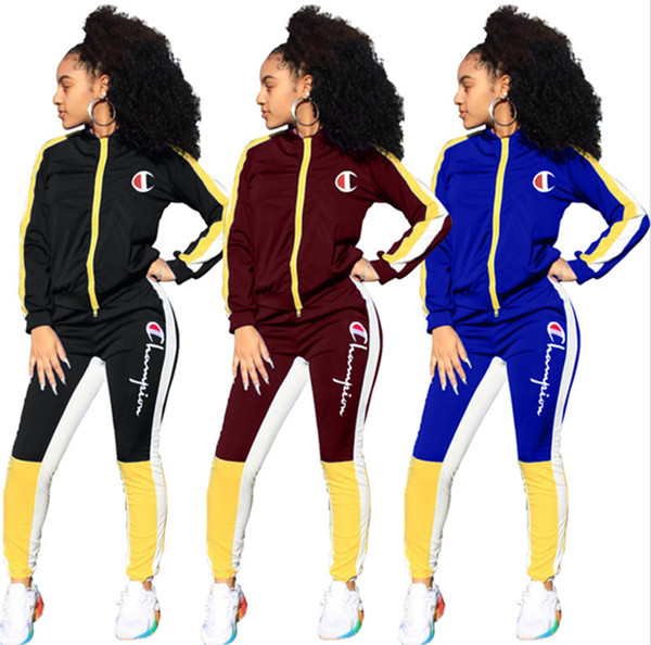 Champions women 2 piece set fitness running fashion stylish outwear cardigan jacket coat leggings bodycon pant spring clothing plus size 243
