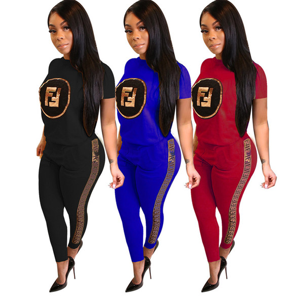 Women 2 piece sports set tracksuit outfit sweatsuit sports suit fashion stylish t-shirt Leggings Bodycon pants Plus Size summer Clothing 37