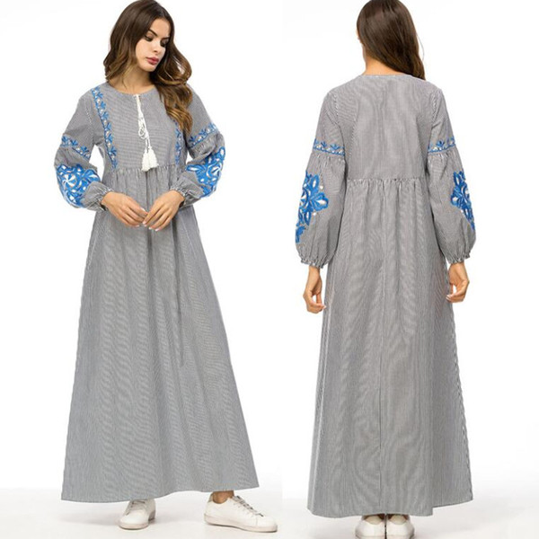 Vestidos 2019 Spring Striped Abaya Dubai Turkey Arabic Muslim Hijab Dress Abayas Women Qatar UAE Robe Turkish Islamic Clothing