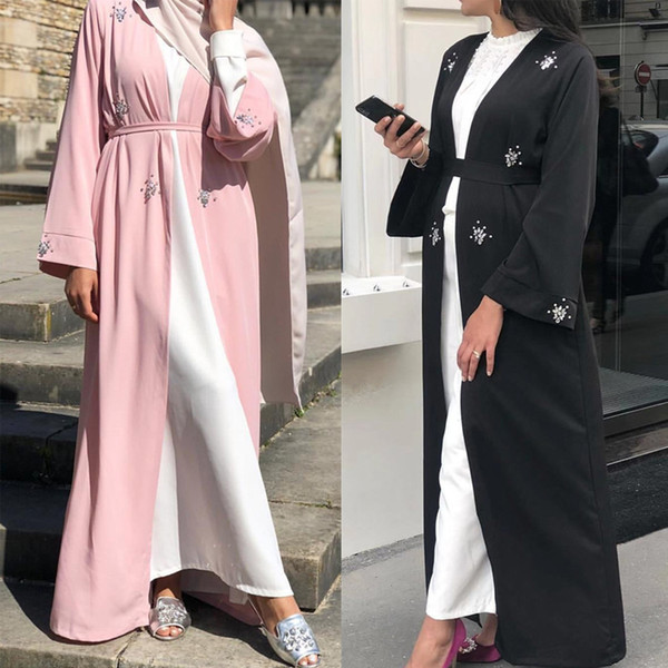 Abaya Kimono Kaftan Robe Dubai Islam Muslim Hijab Dress Caftan Marocain Ramadan Elbise Qatar UAE Oman Turkish Islamic Clothing