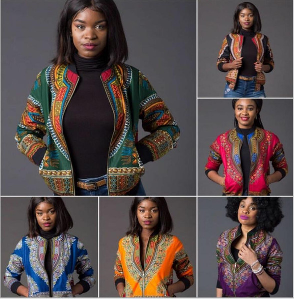 2017 Sexy Indie Folk Womens Jacket Coat Dashiki African Printed Bomber Jacket Autumn Winter New Basic Outwear Africa Clothing