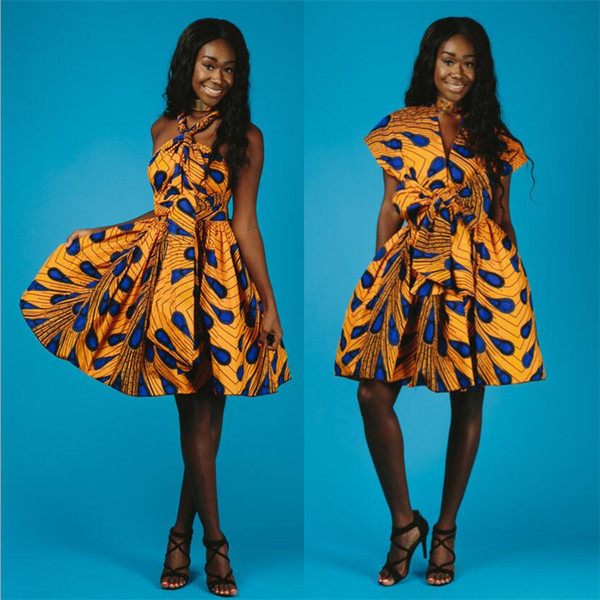 Sexy peacock printed evening african dresses for women 2018 retro style cross bandage dress ladies Traditional Africa Clothing