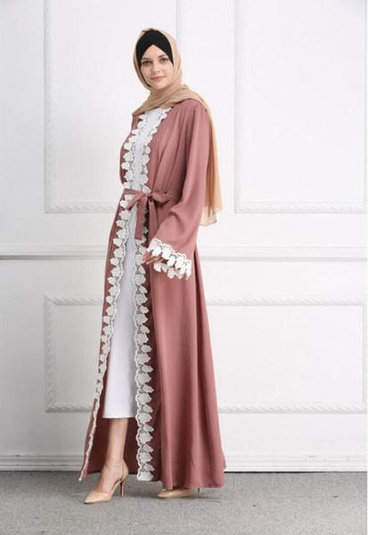 Big size 2018 Women Emboridery Lace Cotton Liene Robes Musulmane Turkish Abaya Muslim Cardigan Robes Arab Worship Service