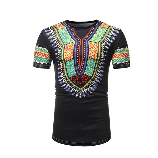 Black African Dashiki Print T Shirt Men 2019 Summer New Short Sleeve African Clothes Hip Hop Streetwear Casual Tee Shirt Homme