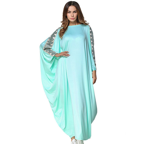 New Muslim Abaya Dress embroidery bat sleeve wear women caftan Middle East Long Robe Gowns Ramadan Dubai Arab Islamic VKDR1238