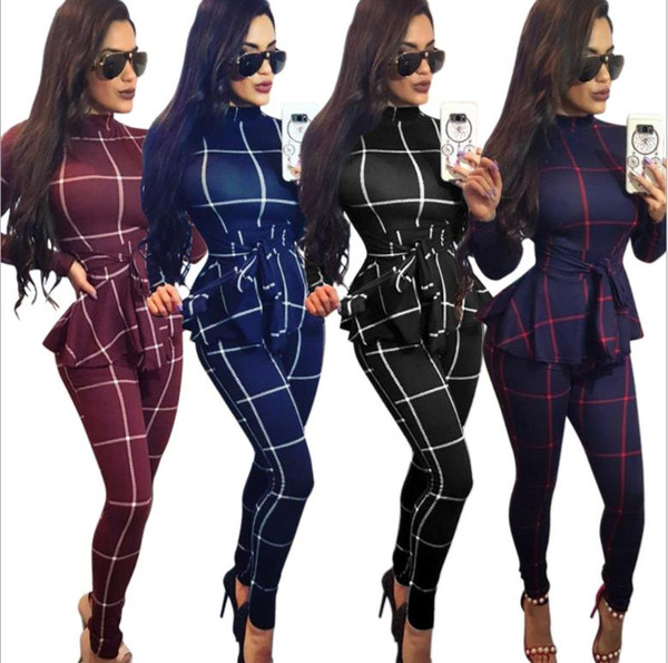 2018 Africa casual plaid jumpsuit with belt