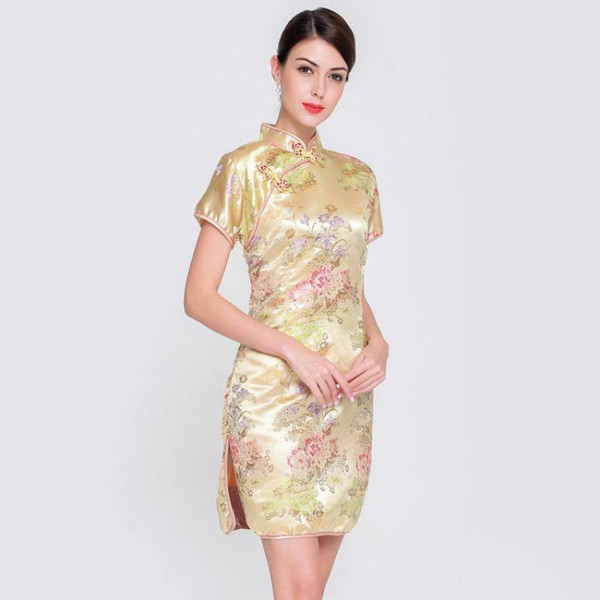 Chinese Women Short Qipao Vintage Mandarin Collar Floral Cheongsam Lady Sexy Wedding Party Dress Slim Elegant Chinese Dress