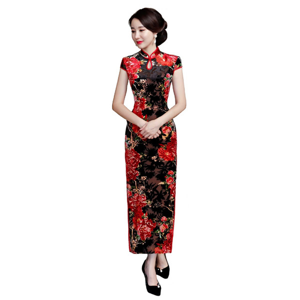 Shanghai Story 2018 New Arrival Women's Flower Print Qipao Long Chinese Cheongsam Dress National Trend Dress