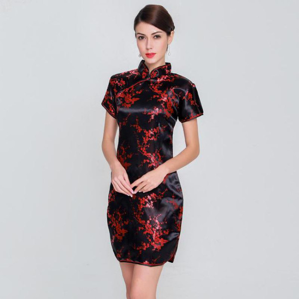 Plus Size Short Qipao 2018 New Female Rayon Dress Elegant Slim Chinese Dress Mandarin Collar Vintage Cheongsam Vestidos S-6XL