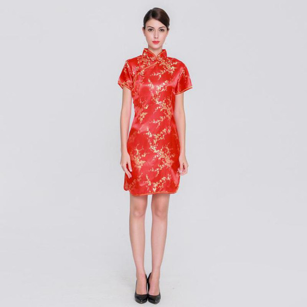 Plus Size Women Short Qipao 2018 New Female Rayon Dress Elegant Slim Chinese Dress Mandarin Collar Vintage Cheongsam Vestidos