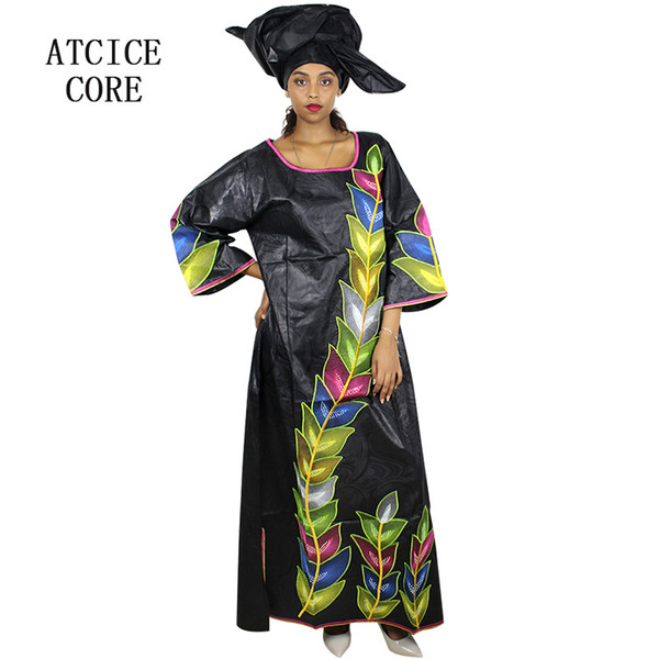 100% cotton african dresses for women African bazin riche embroidery design long dress with scarf one suit LA113#