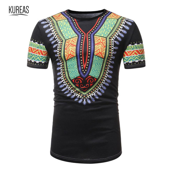 Kureas Men African T-Shirt Dashiki Traditional Casual Long Tshirt Tribal Fashion Tops Summer Short Sleeve Tee