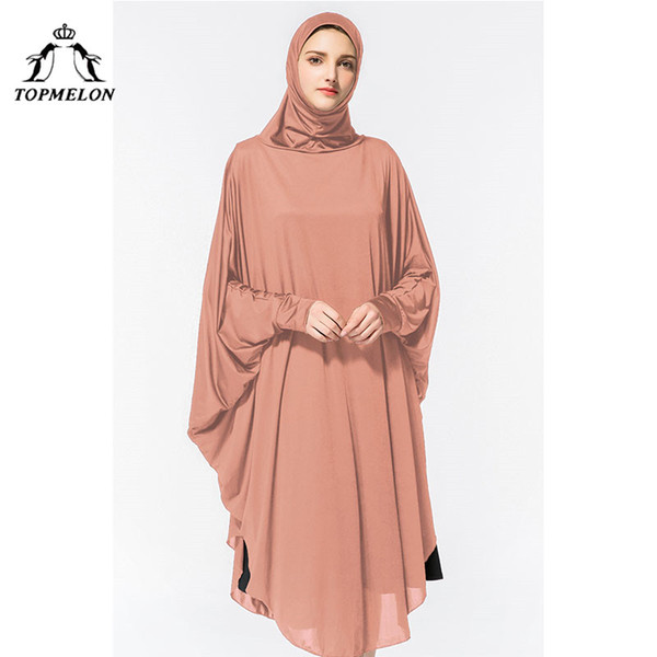 TOPMELON Abaya Hijab Dress Silky Long Solid Robes for Women Islamic Turkish Dress Headscarf Worship Prayer Garment Kaftan 2018