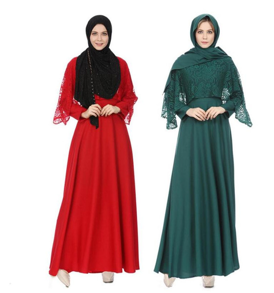 2018 Fashion Muslim Women Fake Two Pieces Lace Robe Musulmane Turkish Dubai Abaya Muslim Robe Arab Worship Service