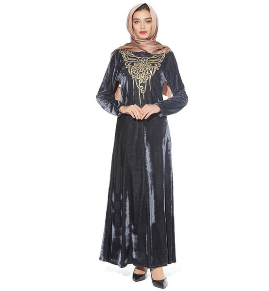 Elegant Women Muslim Abaya Turkish Singapore Embroidery Velvet Abaya Jilbab Dubai Muslims Women Dresses Islamic Dress