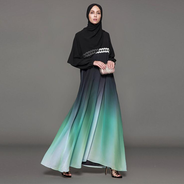 2018 Fahion Muslim Adult Casual Gradient color Robe Musulmane Turkish Dubai Abaya Muslim Robes Arab Worship Service