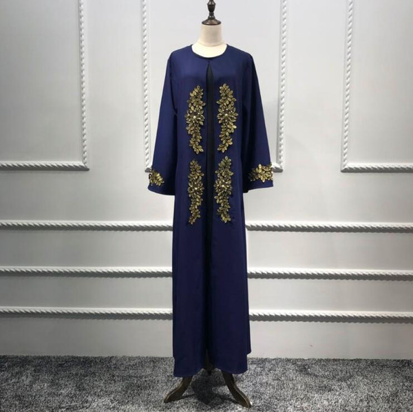 Muslim Abaya Embroidery Floral Maxi Dress Pearl Long Robe Gowns Kimono Jubah Ramadan Arabic Dubai Kaftan Islamic Prayer Clothing