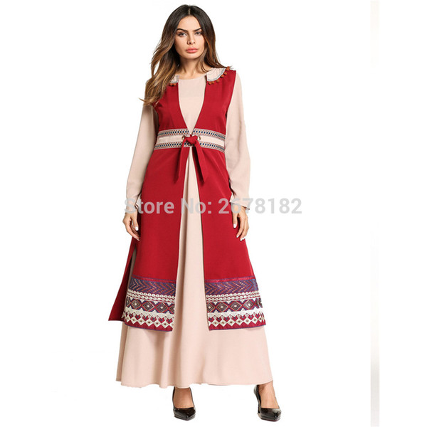 Red Pantskirt Two Piece Formal Dress For Middle East Arab,Women Retail Wholesale Embroidery Pathani Kurta Image For Robe Burqa