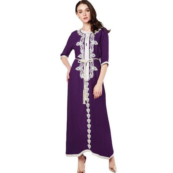 Muslim women Long sleeve Dress maxi long dress islamic clothing Moroccan kaftan elegant embroidery ethnic vintage dress tunic 15