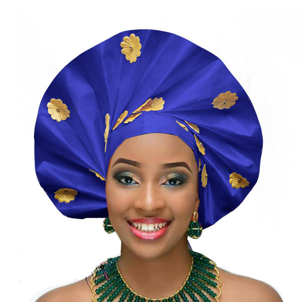 Fanshaped Nigerian gele african headtie hele turban cap aso ebi gele big brim already made auto aso oke 2018