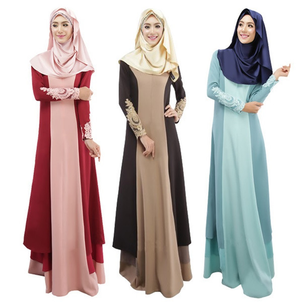 Muslim Stitching Fashion Ethnic Islamic Clothing Abaya Muslim Dress Malay India and Pakistan Long Sleeved Dress National Women's dress