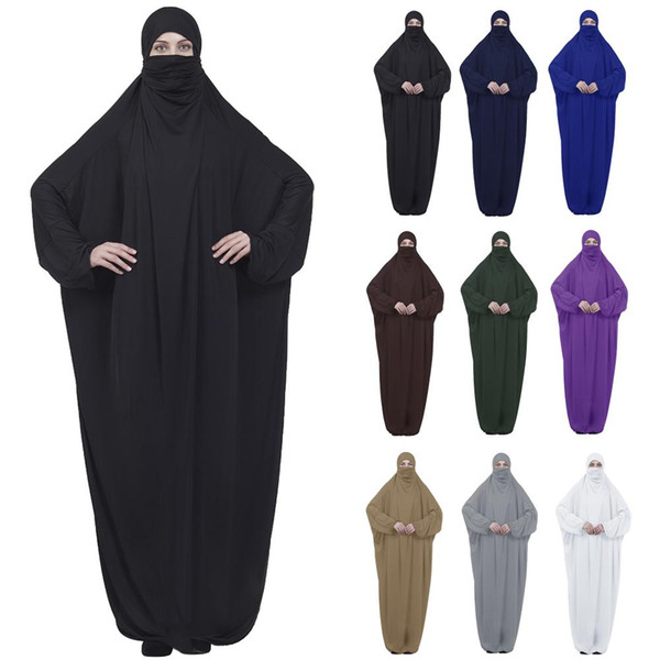 Muslim Women Maxi Prayer Abaya Full Cover Dress Robe Kaftan Arab Hooded Islamic Burqa Khimar Veil Niqab Loose Jilbab Middle East