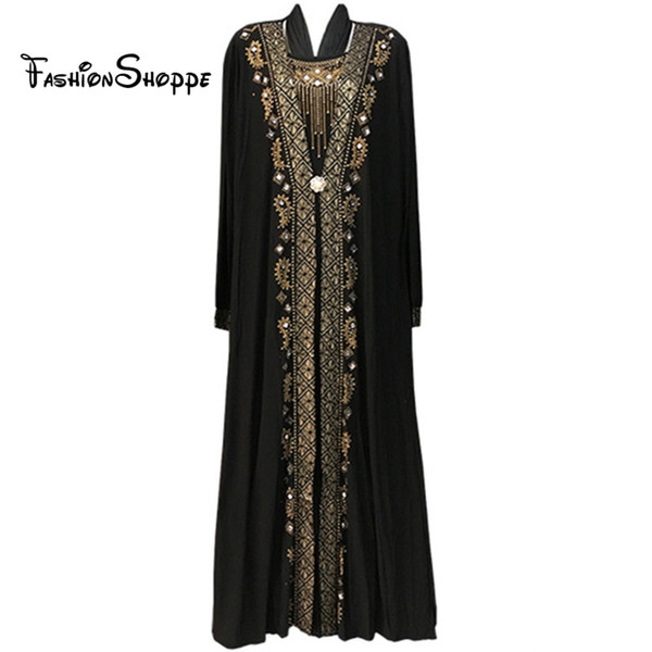 free shipping Muslim black abaya islamic clothing for women embroidery rhinestone dubai kaftan robe dress turkish abaya D253