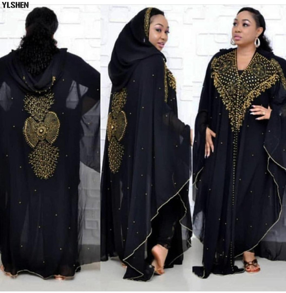 Plus Size African Dresses for Women Dashiki Diamond Beads African Clothes Abaya Dubai Robe Boubou Africain Africa Dress Hoodie