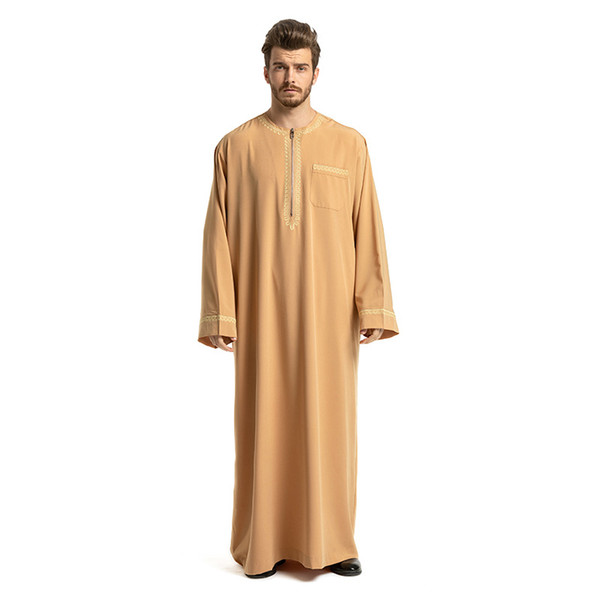 Middle Eastern Muslim Nationality Loose Embroidered Round Collar Robe Arab Hui Men's Robe