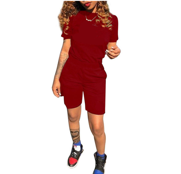 A two-piece women's casual sports suit with monogrammed short sleeve shorts for summer 2019