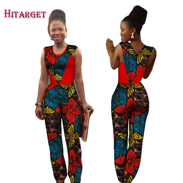 2019 Autumn Africa Cotton Wax Print Romper African Bazin Riche Sexy Jumpsuit For Women Dashiki Hanging Neck Jumpsuit WY1424