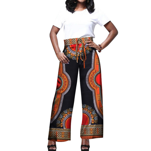 African Pants for Women 2019 Print Split Casual Mid-Waist Zipper Bazin Riche Split Pants for Women Floor Length Trousers