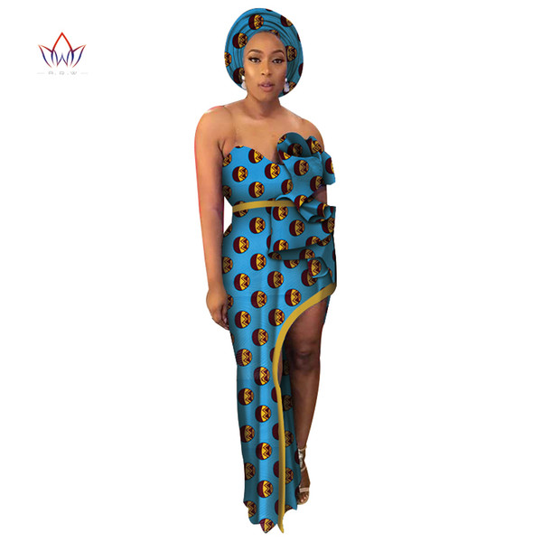 Summer 2019 African Dresses for Women Bazin Off shoulder Party Dress Dashiki Elegant Long Dress for Female WY4307