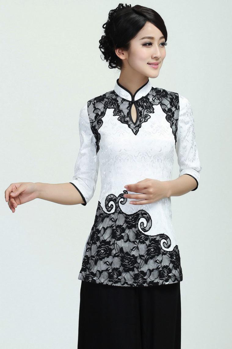 Shanghai Story Half Sleeve Chinese cheongsam top Chinese blouse Traditional Chinese Style Elegent Top White Qipao Shirt for Women