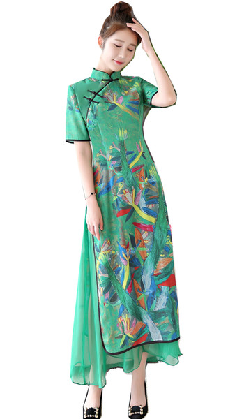 Shanghai Story Vietnam aodai Chinese Style Clothing China Long qipao Chinese cheongsam dress For Women Green