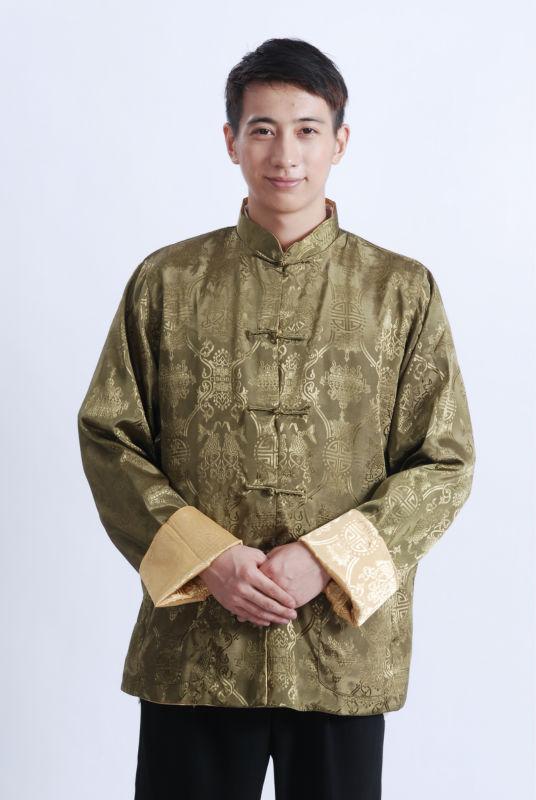 Shanghai Story Long Sleeve shirt Chinese Traditional ethnic clothing Green/Yellow Two-sides wear tang suit mandarin collar jacket M1041