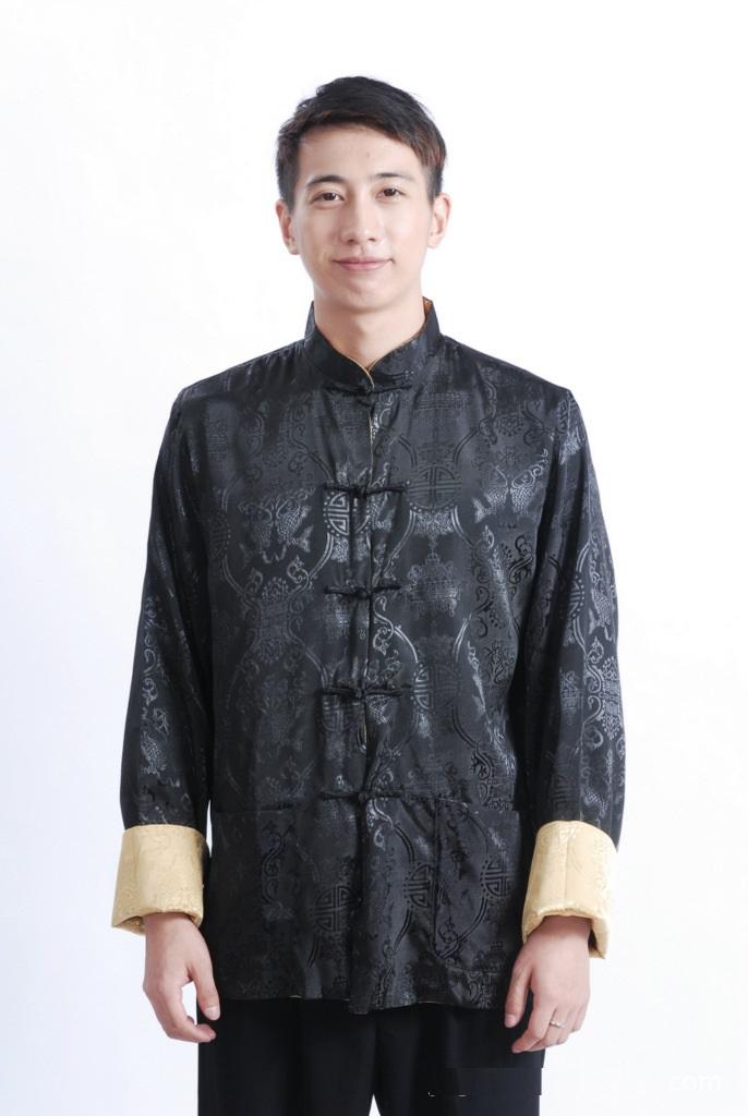 Shanghai Story Long Sleeve Chinese Traditional ethnic clothing Black/Yellow Two-sides wear tang suit mandarin collar jacket taiji Clothing