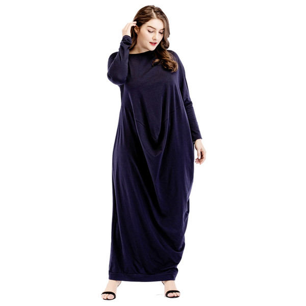 18523301 Middle East Plus Size Muslim Clothing Loose Big Yards Long Sleeve Solid Muslim Dress Mujer Abaya Musulman Vestidos