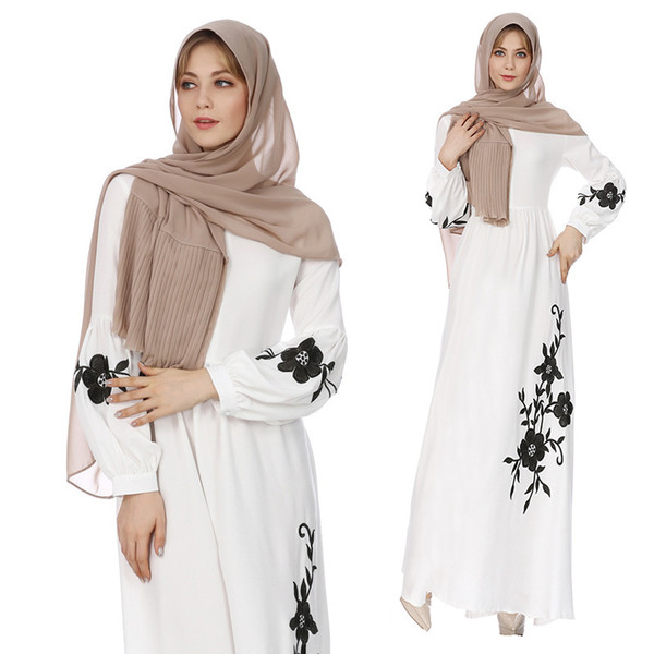 2018 Women Hot Muslims Robe Loose Long Sleeve Large Size Embroidery Chiffon Dresses Middle East Women Abaya Without Scarf